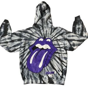 JOJO Tie Dye Hoodie Sweatshirt Size Medium Purple Lipstick mouth Logo